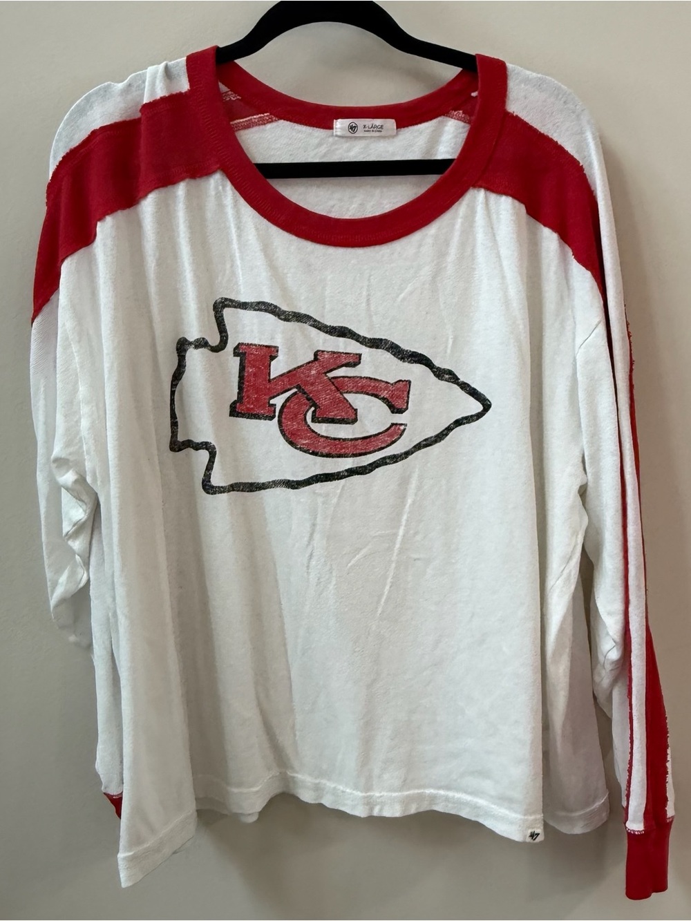 47 White and Red Kansas City Chiefs Long Sleeve Ringer Tee